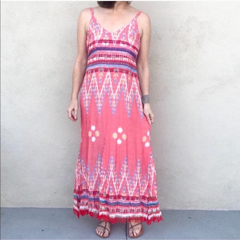 CLEOBELLA dress Anthropologie MAXI gown long boho ikat cottagecore red tribal